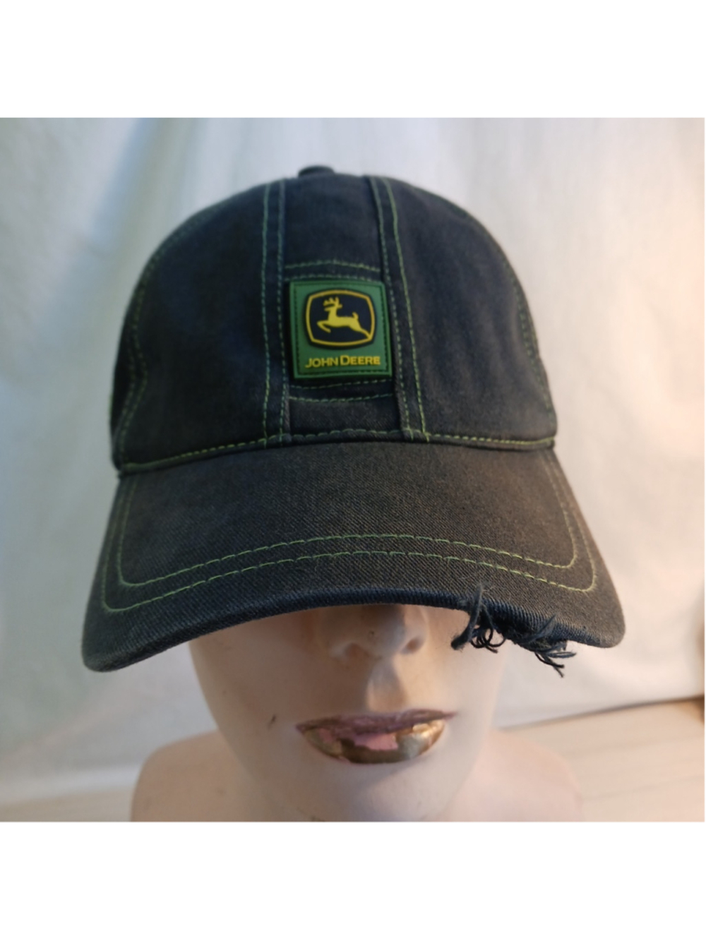 JOHN DEERE Womens Hat Baseball Ball Cap Washed Green Relaxed Fit Pony Tail Hole